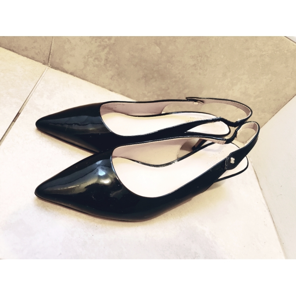 😸 Kate Spade Black Pointed Toe Kitten Heel Pumps Glossy 😸